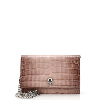 Alexander McQueen Skull Chain Crossbody Bag Crocodile Embossed Leather Mini