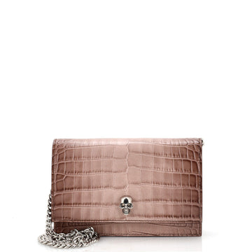 Alexander McQueen Skull Chain Crossbody Bag Crocodile Embossed Leather Mini