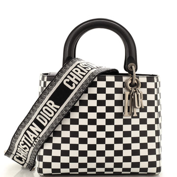 Christian Dior Lady Dior Bag Check Print Leather Medium