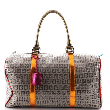 Fendi Boston Bag Sequin Embellished Zucchino Coated Canvas Large