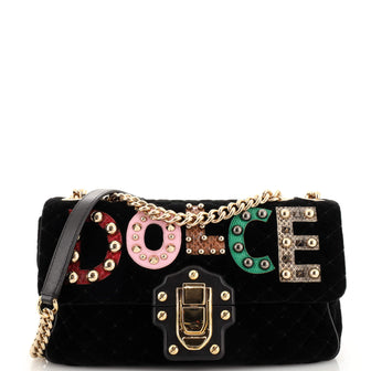 Dolce & Gabbana Lucia Shoulder Bag Embellished Quilted Velvet Medium
