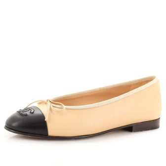 Chanel Women's CC Cap Toe Bow Ballerina Flats Leather
