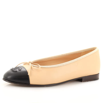 Chanel Women's CC Cap Toe Bow Ballerina Flats Leather