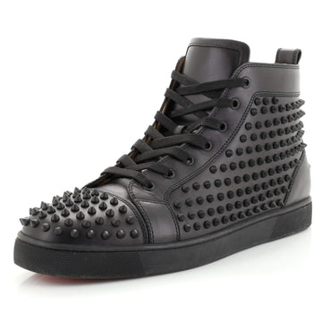 Christian Louboutin Men's Louis Spikes Flat High-Top Sneakers Studded Leather