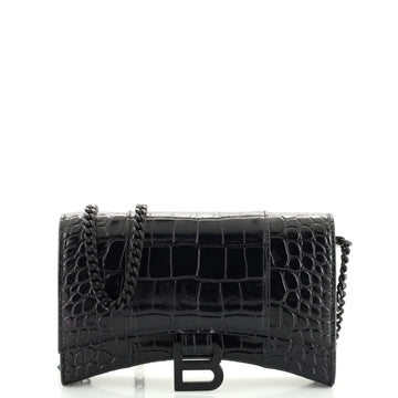 Balenciaga Hourglass Chain Wallet Crocodile Embossed Leather