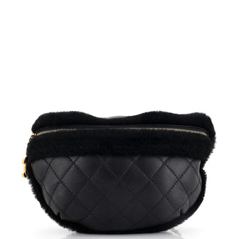 Chanel CC Zip Waist Bag Quilted Calfskin with Fur