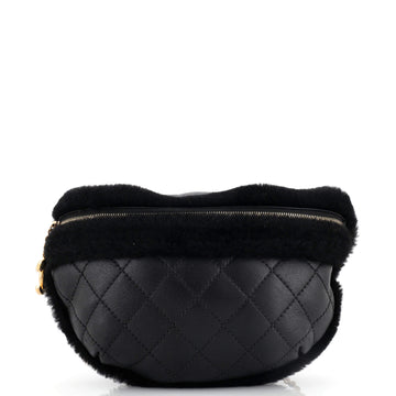 Chanel CC Zip Waist Bag Quilted Calfskin with Fur