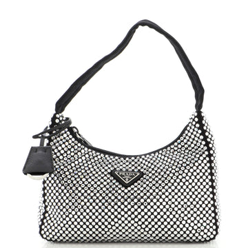 Prada Re-Edition 2000 Hobo Crystal Embellished Satin Mini
