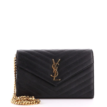 Saint Laurent Classic Monogram Wallet on Chain Matelasse Chevron Leather Medium