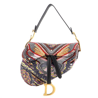Christian Dior Saddle Handbag Embroidered and Beaded Fabric Medium
