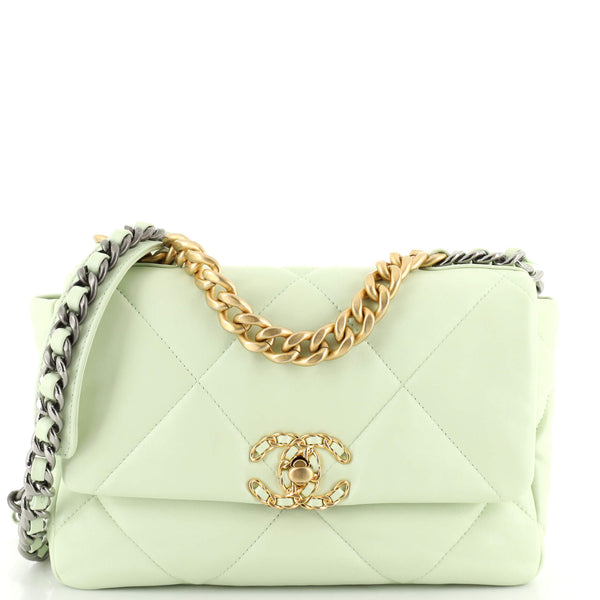 CHANEL Lambskin Quilted Medium Chanel 19 Flap Green | FASHIONPHILE