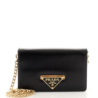 Prada Flip Lock Wallet on Chain Clutch Vernice Saffiano Leather Small