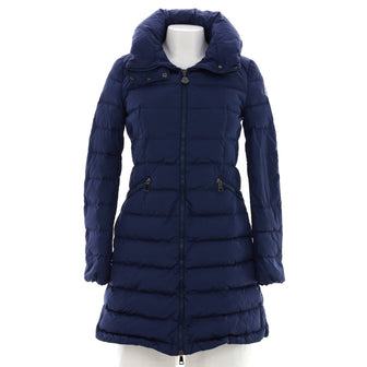 Moncler Women's Flammette Stowable Hood Long Coat Quilted Polyamide with Down