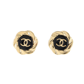 Chanel CC Round Stud Earrings Metal and Enamel
