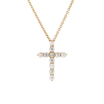 Tiffany & Co. Cross Pendant Necklace 18K Yellow Gold with Diamonds Small