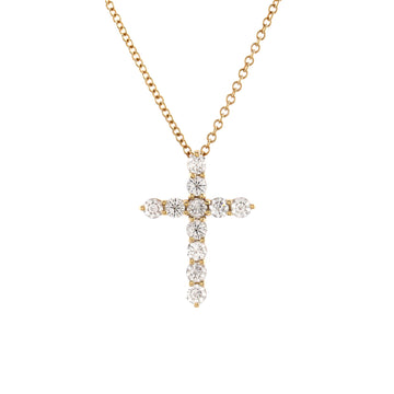 Tiffany & Co. Cross Pendant Necklace 18K Yellow Gold with Diamonds Small