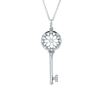 Tiffany & Co. Floral Key Pendant Necklace 18K White Gold with Diamonds