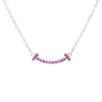 Tiffany & Co. T Smile Pendant Necklace 18K White Gold with Pink Sapphires Mini