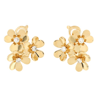 Van Cleef & Arpels Frivole 3 Motif Stud Earrings 18K Yellow Gold with Diamonds Mini