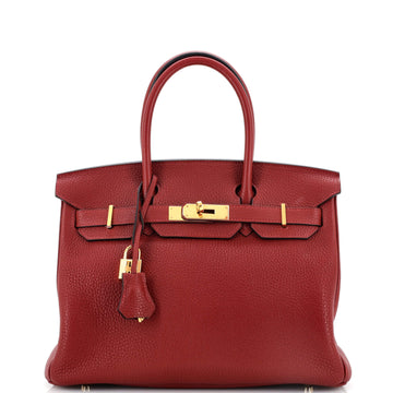 Hermes Birkin Handbag Red Clemence with Gold Hardware 30