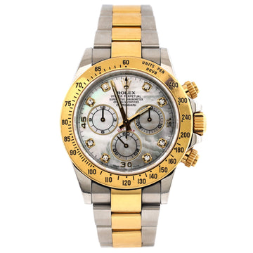 Oyster Perpetual Cosmograph Daytona Automatic Watch Stainless Steel and Yellow Gold with Diamond Markers and Mother of Pearl 40