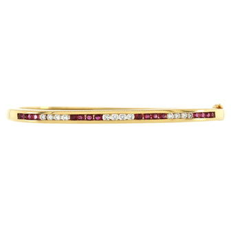 Tiffany & Co. Hinged Bangle Bracelet 18K Yellow Gold with Rubies and Diamonds Thin