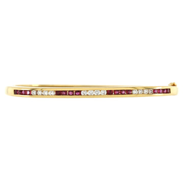 Tiffany & Co. Hinged Bangle Bracelet 18K Yellow Gold with Rubies and Diamonds Thin
