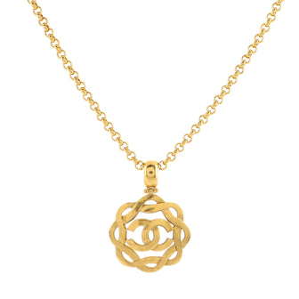 Chanel Vintage CC Round Cut-Out Pendant Necklace Metal