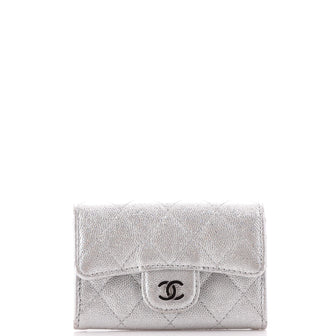 Chanel Classic Flap Card Case Quilted Metallic Caviar