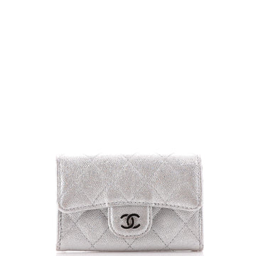 Chanel Classic Flap Card Case Quilted Metallic Caviar