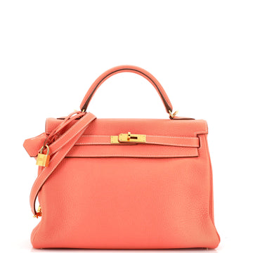 Hermes Kelly Handbag Orange Clemence with Gold Hardware 32