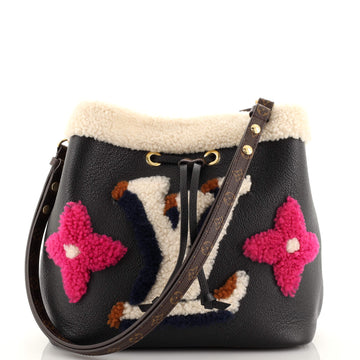 Louis Vuitton NeoNoe Handbag Leather and Monogram Teddy Shearling MM