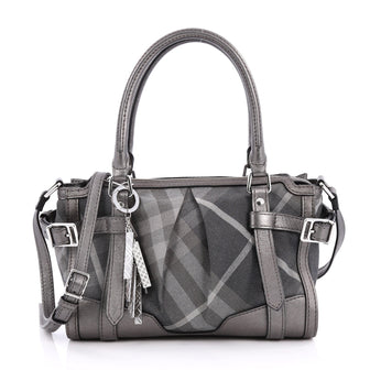 Burberry Convertible Satchel Shimmer Nova Check Canvas Medium Gray 1990401