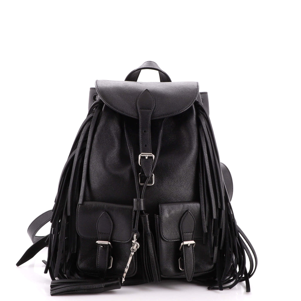 Saint Laurent Festival Backpack Fringe Leather Small Black 1990401