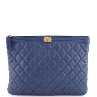 Chanel Boy O Case Clutch Quilted Lambskin Medium