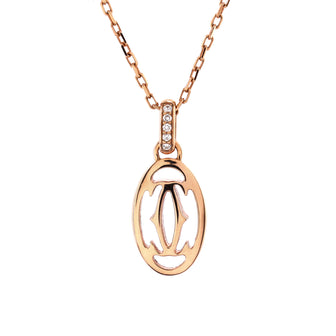 Cartier Logo Double C Pendant Necklace 18K Rose Gold with Diamonds
