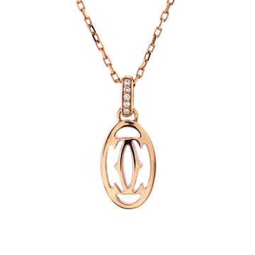 Cartier Logo Double C Pendant Necklace 18K Rose Gold with Diamonds