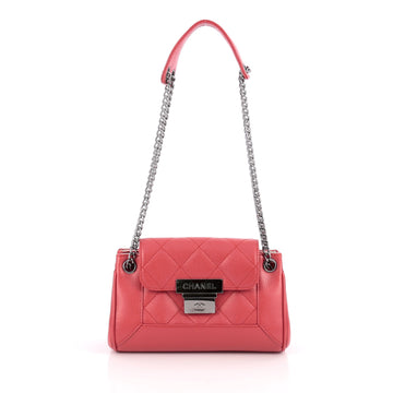 Chanel Accordion Push Lock Flap Bag Quilted Caviar Small Red