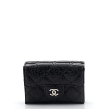 Chanel Trifold Classic Flap Wallet Quilted Caviar Small