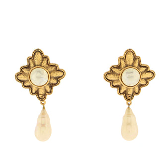 Chanel Vintage Teardrop Dangle Clip-On Earrings Metal with Faux Pearls