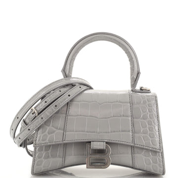 Balenciaga Hourglass Top Handle Bag Crocodile Embossed Leather XS