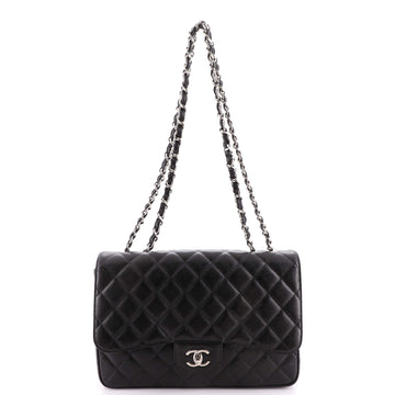 Chanel Vintage Classic Single Flap Bag Quilted Caviar Jumbo