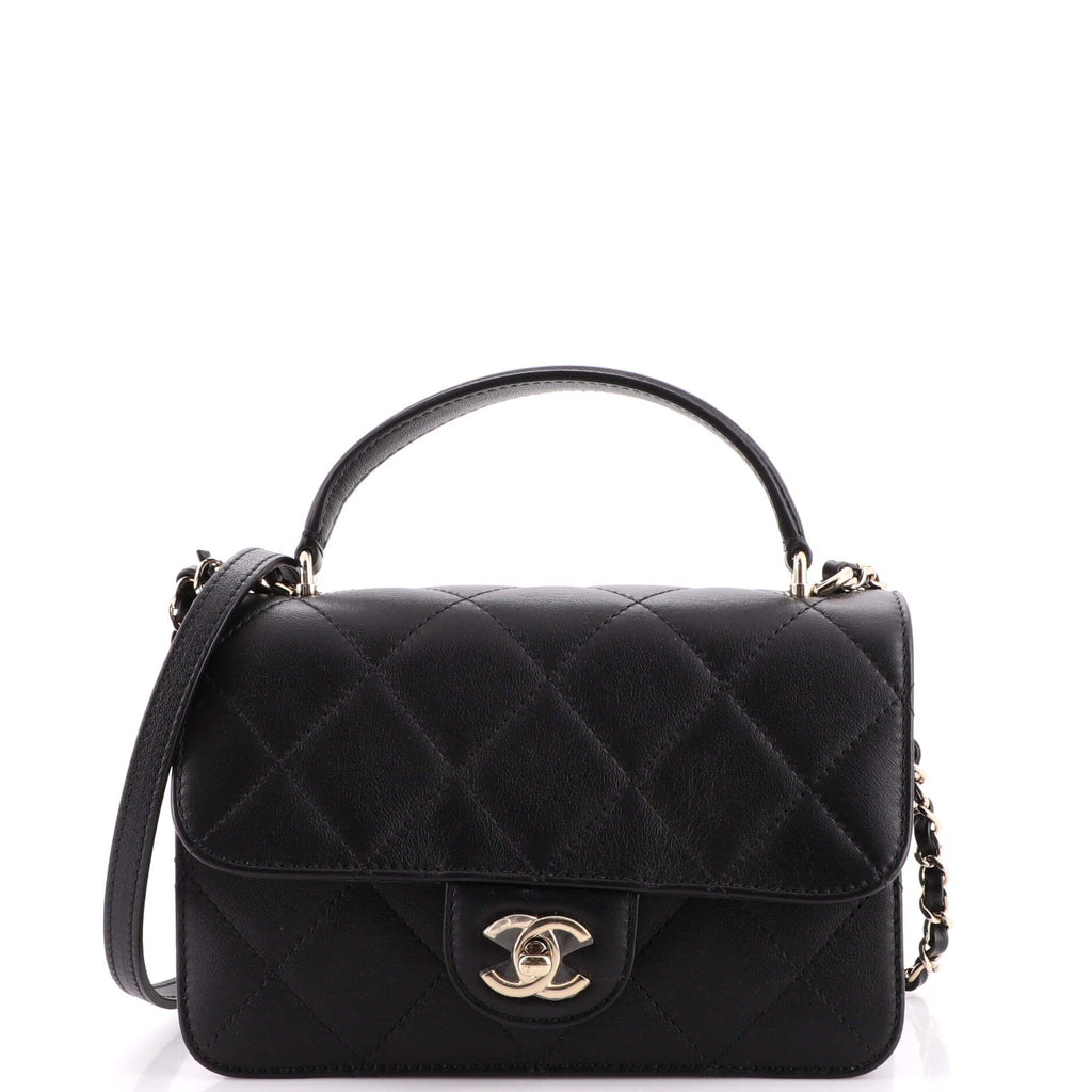Chanel Coco Lady Top Handle Flap Bag Quilted Calfskin Small Black