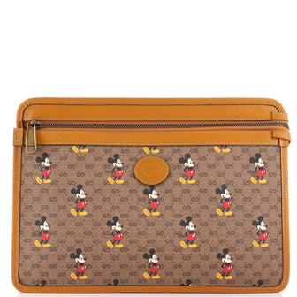 Gucci Disney Mickey Mouse Front Zip Pouch Printed Mini GG Coated Canvas