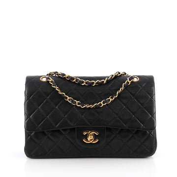 Chanel Vintage Classic Double Flap Bag Quilted Lambskin Medium Black