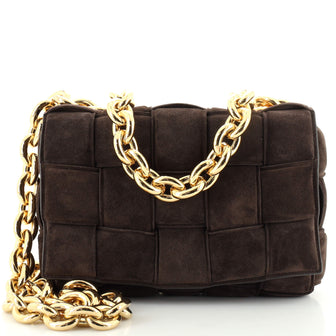Bottega Veneta Cassette Chain Crossbody Bag Padded Maxi Intrecciato Suede