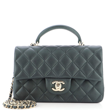 Chanel Classic Single Flap Top Handle Bag Quilted Lambskin Mini