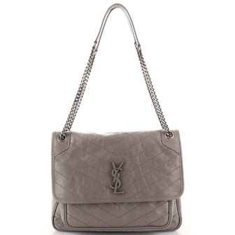 Saint Laurent Niki Chain Flap Bag Matelasse Chevron Leather Large