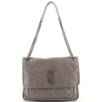 Saint Laurent Niki Chain Flap Bag Matelasse Chevron Leather Large