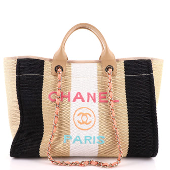 Chanel Deauville Tote Striped Viscose Canvas Medium
